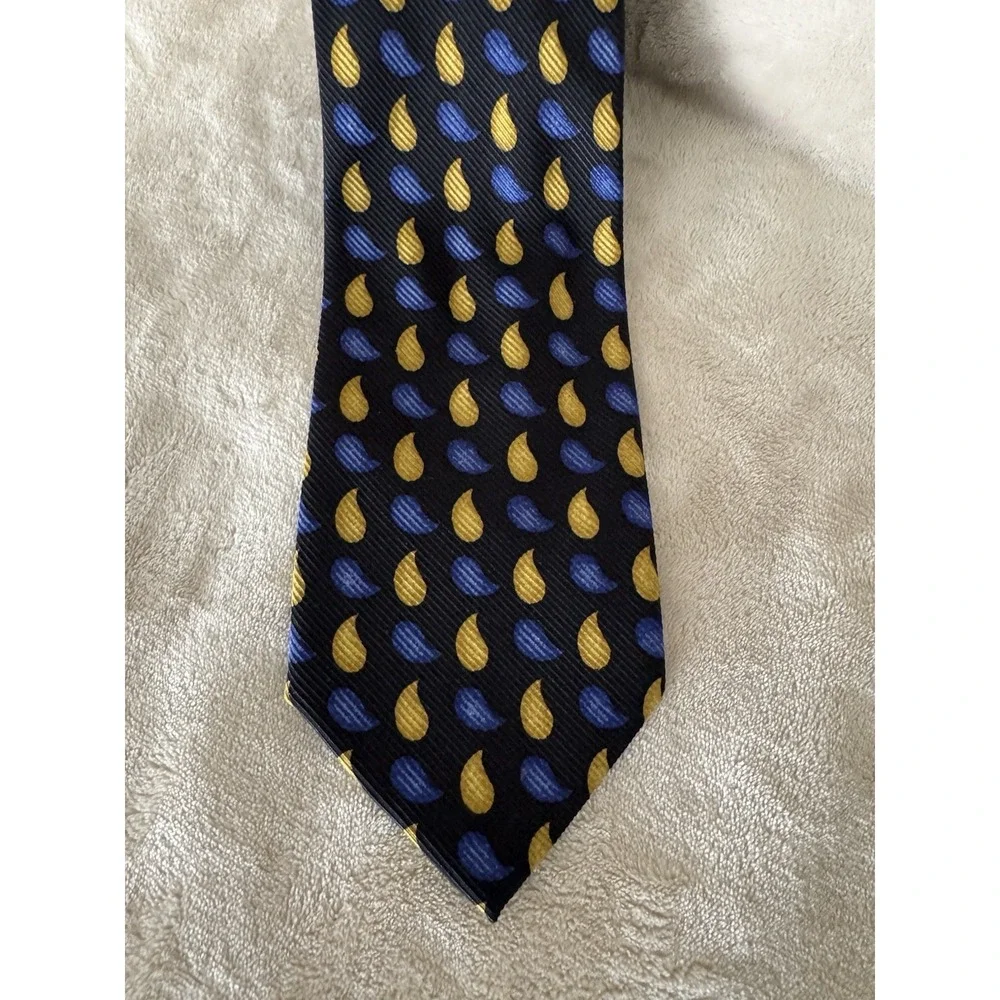 Giacomo De Senese Milano Silk Tie Black Blue‎ Gold Paisley Italian Designer Tie